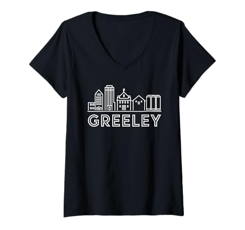 Damen Skyline von Greeley T-Shirt mit V-Ausschnitt Damen Skyline von Greeley T-Shirt mit V-Ausschnitt von Colorado Greeley Town