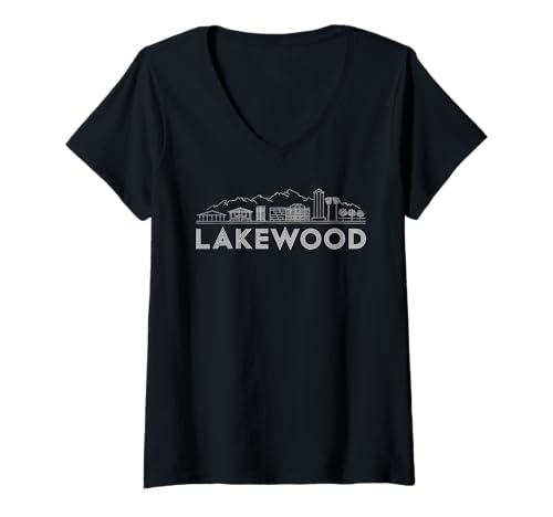 Damen Skyline von Lakewood T-Shirt mit V-Ausschnitt Damen Skyline von Lakewood T-Shirt mit V-Ausschnitt von Colorado Lakewood Town