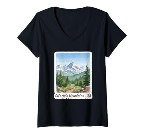 Damen Colorado Mountains Scenic Nature Wandern T-Shirt mit V-Ausschnitt Damen Colorado Mountains Scenic Nature Wandern T-Shirt mit V-Ausschnitt von Colorado Mountain Hiking Collection