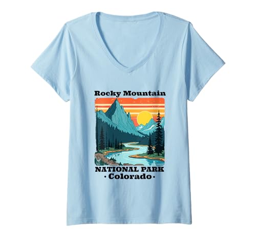 Damen Colorado Rocky Mountain National Park Souvenir Männer Frauen T-Shirt mit V-Ausschnitt von Colorado Rocky Mountain National Park Souvenirs