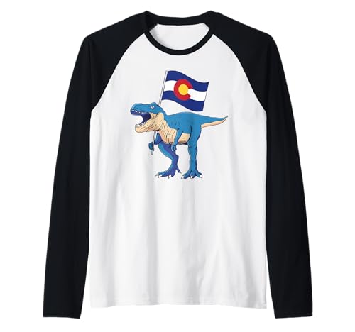 Colorado Dinosaurier T-Rex Denver Flagge Boulder Ski Herren Damen Raglan von Colorado T-Rex