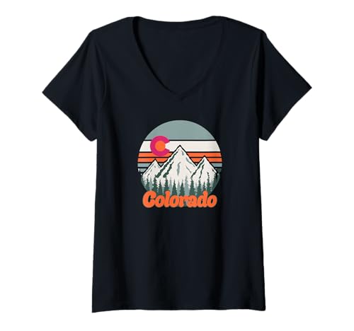 Damen Colorado Mountains Kunst zum Wandern & Camping Souvenir T-Shirt mit V-Ausschnitt Damen Colorado Mountains Kunst zum Wandern & Camping Souvenir T-Shirt mit V-Ausschnitt von Colorado Underground