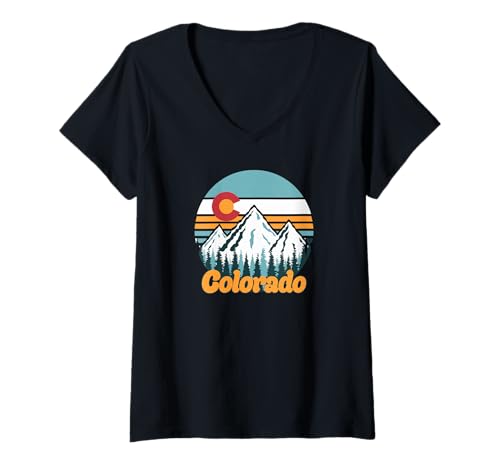 Damen Colorado Mountains Kunst zum Wandern & Camping Souvenir T-Shirt mit V-Ausschnitt von Colorado Underground