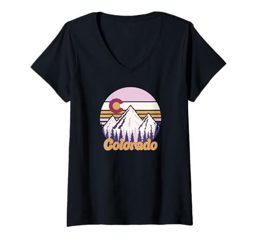 Damen Colorado Mountains Kunst zum Wandern & Camping Souvenir T-Shirt mit V-Ausschnitt Damen Colorado Mountains Kunst zum Wandern & Camping Souvenir T-Shirt mit V-Ausschnitt von Colorado Underground