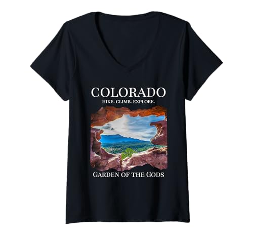 Damen Colorado Wander-Souvenir Garten der Götter Outdoor Frauen T-Shirt mit V-Ausschnitt von Colorado Walking Outdoors Travel Tourist Kids Men