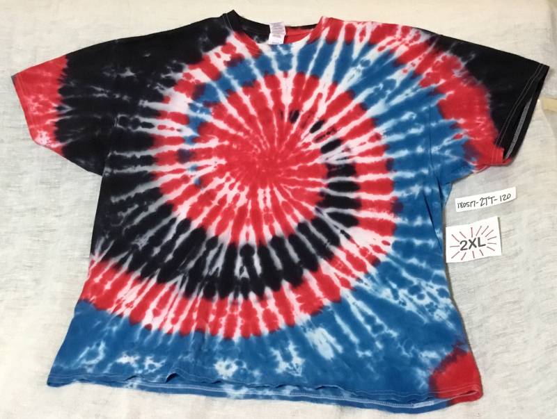 2xl Tie Dye T-Shirt Rot Schwarz Und Blau Spirale von ColoradoTied