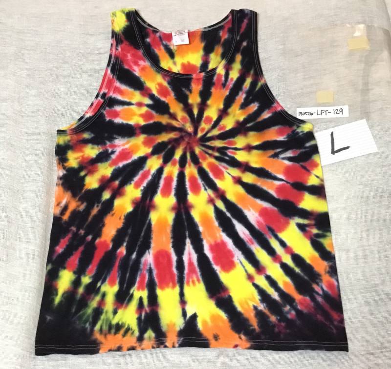 Große Gebatikt Tank-Top in Rot & Gelb Schwarz Gesichert Spirale von ColoradoTied