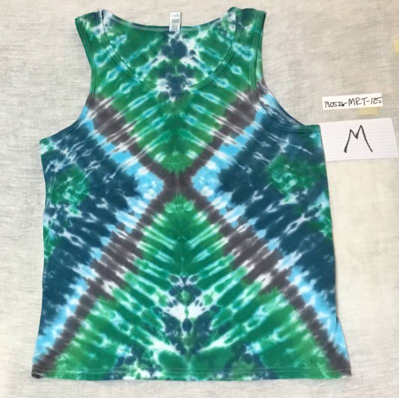 Mittleres Gebatiktes Tank Top Mit X Muster in Blau Und Grün von ColoradoTied
