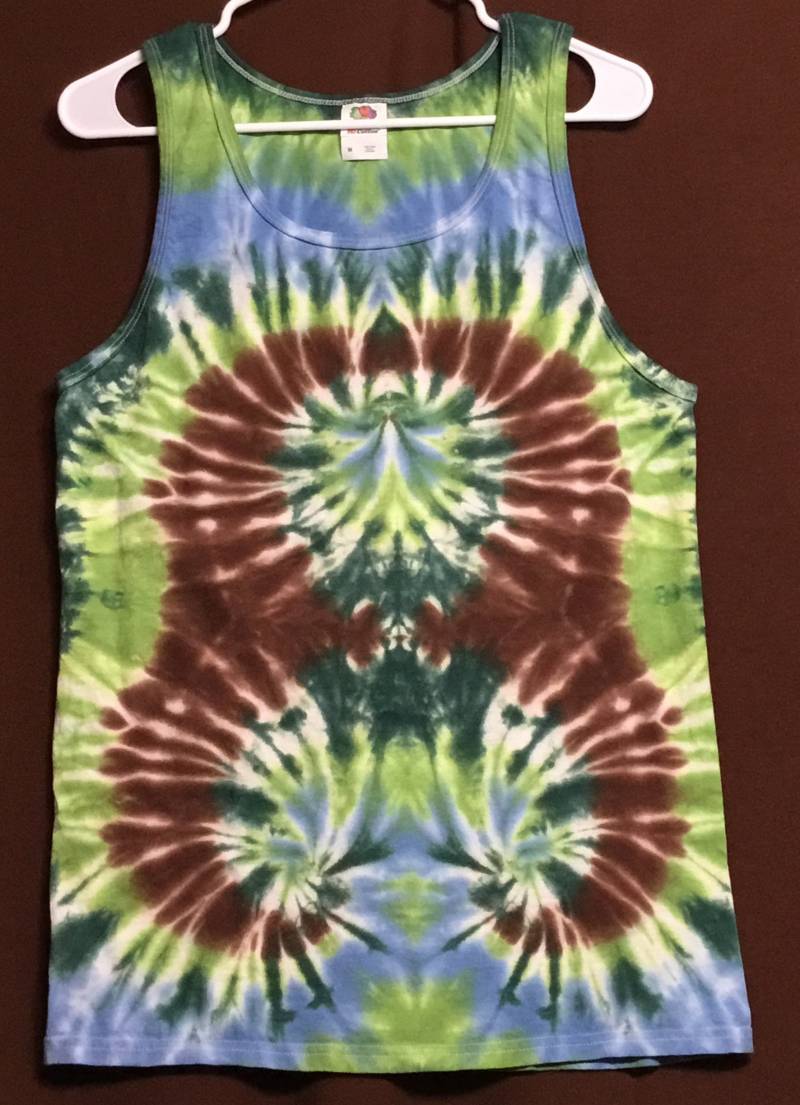 Mittelgroßes Unisex-Tank - 8 Blüten in Braun, Grün Und Blau von ColoradoTied