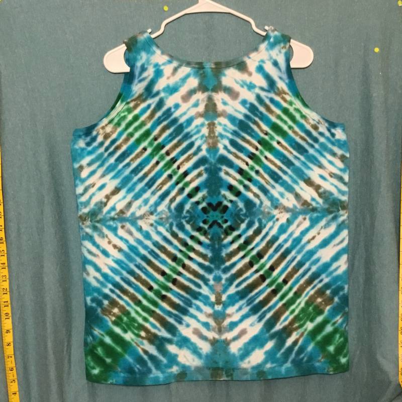 Xl Dharma Damen Tank-Top in Schwarz Gefüttertem Grün X Mit Blau - Und Brauntönen von ColoradoTied