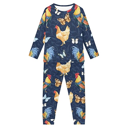 Coloranimal 2 Stück Pyjama Jungen Mädchen Langarm Nachtwäsche Winter Kleidung Kleinkind Rundhalsausschnitt Tops Bequeme Hose Outfit Herbst Nachtwäsche, Süßes Huhn, 146 von Coloranimal