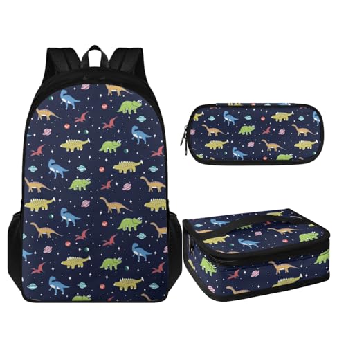 Coloranimal 3-in-1-Rucksack-Set für Kinder, Schultertasche mit warmer Lunchtasche und Stifthalter, Niedlicher Cartoon-Dinosaurier, Schulranzen-Set von Coloranimal