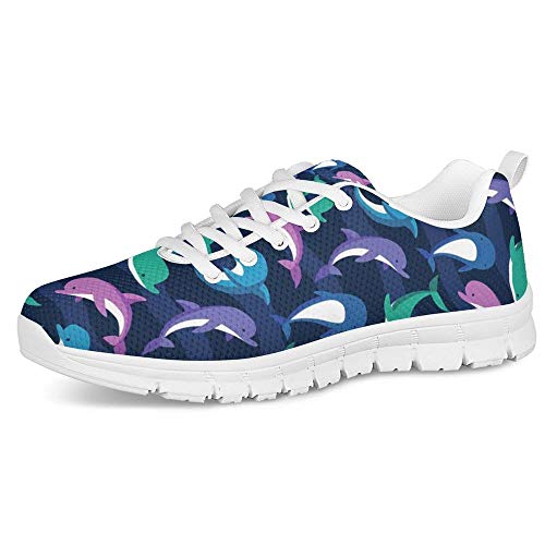 Coloranimal Adorable Dolphin Wave Printed Air Mesh Leichte Flats Komfortable Atmungsaktive Go Easy Walking Schnürschuhe Womens White Footwear EU Größe 43 von Coloranimal