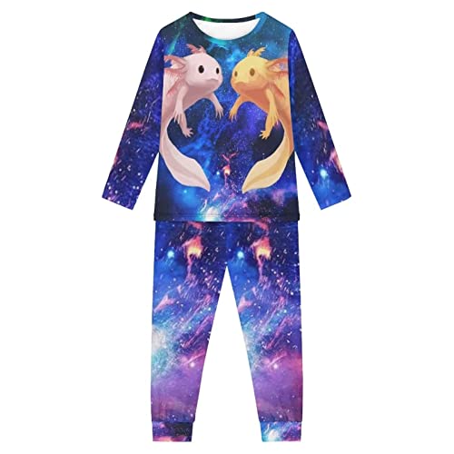 Coloranimal Alter 3–15 Kinder Pyjama Set 2 Stück Kleinkind Mädchen Langarm Pyjama Warm Pjs Weiche Nachtwäsche für Indoor Outdoor, Galaxy Axolotl, 146 von Coloranimal
