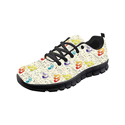 Coloranimal Black Colourful Music Notes Muster Luftkissen Lightweight Go Easy Walking Schnürschuhe Gym Sports Womens Tennis Flats EU Größe 40 von Coloranimal