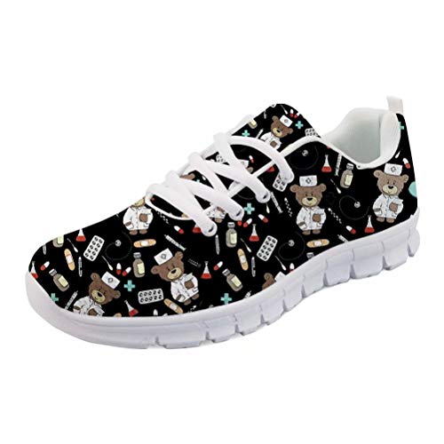 Coloranimal Black Nurse Shoes Nurse Pattern Straßenlauf Turnschuhe für Damen Damen Air Mesh Leichte rutschfeste Schnürung Casual DailyShoes Bequem atmungsaktiv Größe EU35 von Coloranimal