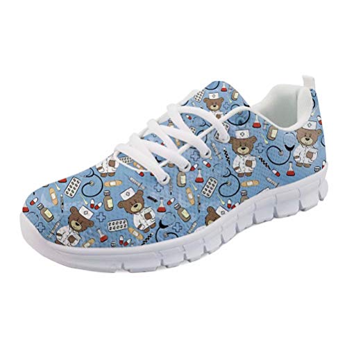 Coloranimal Blue Pediatrics Nurse Pattern Laufen Jogging Turnschuhe für Frauen Mädchen Go Easy Walking Wohnungen Casual DailyShoes Air Mesh Leichte Tennisschuhe Größe EU41 von Coloranimal