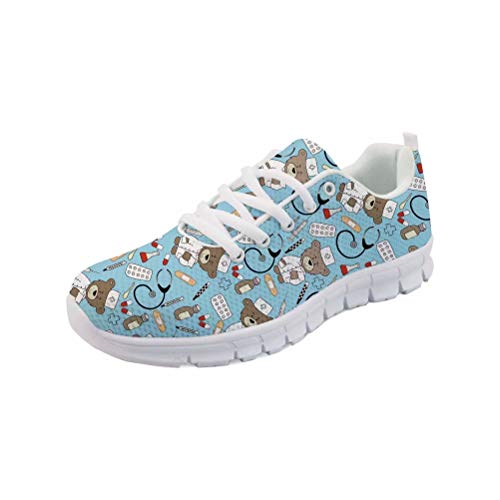 Coloranimal Blue Pediatrics Nurse Puzzle Laufen Jogging Turnschuhe für Frauen Mädchen Go Easy Walking Flats Lässige DailyShoes Air Mesh Leichte Tennisschuhe Größe EU38 von Coloranimal