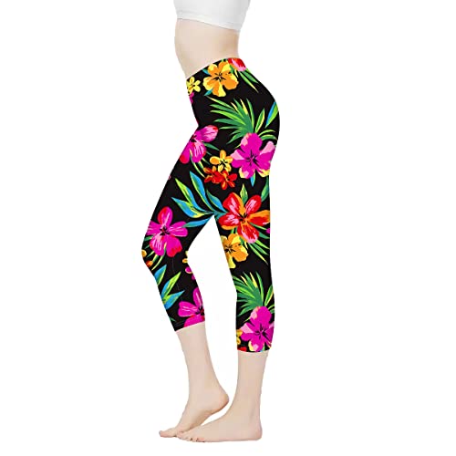 Coloranimal Bunte Yogahose mit Batikfärbung und hoher Taille für Damen, Rot-grüne Palmenblumen, M von Coloranimal