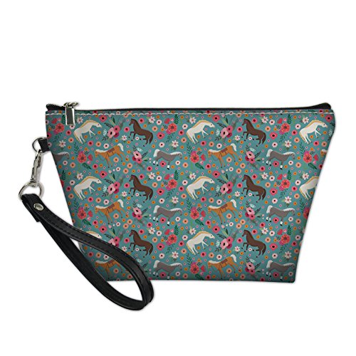 Coloranimal Coole Pferd Blumenmuster Trapez Make Up Taschen Clutch Handtaschen, Pferdeblume, 21.5cm(L)x14.5cm(H)x6.5cm(W), Make-up-Tasche von Coloranimal