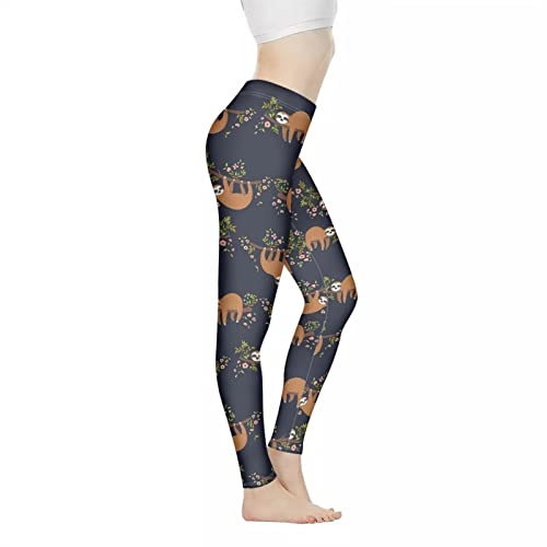 Coloranimal Damen Activewear Leggings Hohe Taille Knöchellange Workout Pants Bauchkontrolle Sporthose (XS-3XL, Niedliche Faultier, M von Coloranimal