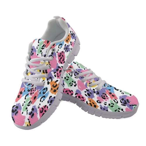 Coloranimal Damen-Laufschuhe, Freizeitschuhe, Sport-Sneaker, Damen-Sneaker, Schnürschuhe, rutschfeste Fitness-Turnschuhe, Farbenfroher Leopard, 36 EU von Coloranimal
