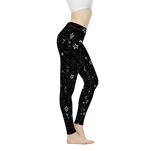 Coloranimal Damen Leggings mit USA-amerikanischer Flagge, extra lang, hohe Taille, elastisch, Yogahose, ultraweich (XS-3XL), Schwarze Sterne, S von Coloranimal