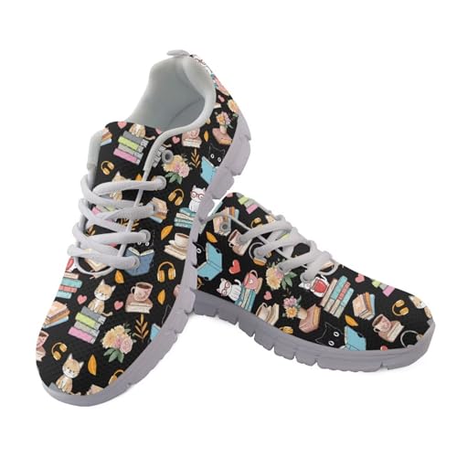 Coloranimal Damen-Turnschuhe, Schnürschuhe, Walkingschuhe, Lauf-Sneaker, Fitness-Sneaker, atmungsaktive Joggingschuhe, Cute Cat and Book Black, 43 EU Coloranimal Damen-Turnschuhe, Schnürschuhe, Walkingschuhe, Lauf-Sneaker, Fitness-Sneaker, atmungsaktive Joggingschuhe, Cute Cat and Book Black, 43 EU von Coloranimal
