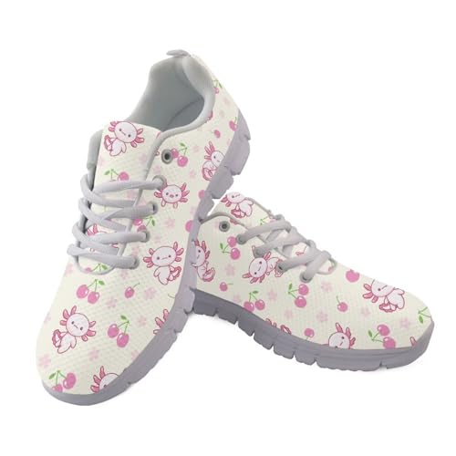 Coloranimal Damen-Turnschuhe, Slip-On-Wanderschuhe, bequeme Lauf-Sneaker, leichte Netz-Turnschuhe für drinnen und draußen, Cute Cherry Axolotl, 41 EU von Coloranimal
