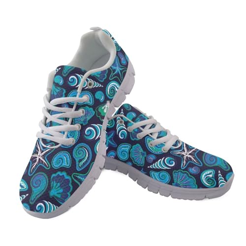 Coloranimal Damen-Turnschuhe, Wanderschuhe, Schnürschuhe, Fitness-Sneaker, bequem, Workout, Fitnessstudio, Laufen, Joggingschuhe, Blue Seestern Conch, 43 EU von Coloranimal