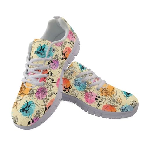 Coloranimal FWomens Trainers Lightweight Lace Up Sneakers Walking Running Shoes Non Slip Fashion Sneakers Sports Footwear, Color Paint Totenkopf Blume Beige, 36 EU Coloranimal FWomens Trainers Lightweight Lace Up Sneakers Walking Running Shoes Non Slip Fashion Sneakers Sports Footwear, Color Paint Totenkopf Blume Beige, 36 EU von Coloranimal