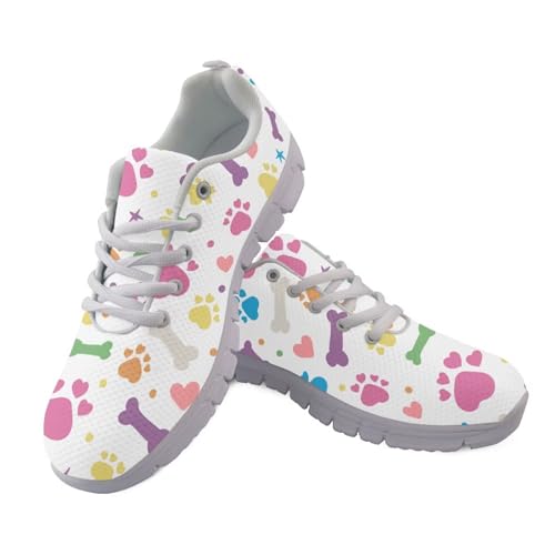 Coloranimal Fitness-Turnschuhe für Damen, leicht, Laufschuhe, Damen-Turnschuhe, bequeme Tennisschuhe mit rutschfester Sohle, Farbe: Hundepfote, Weiß, 41 EU von Coloranimal
