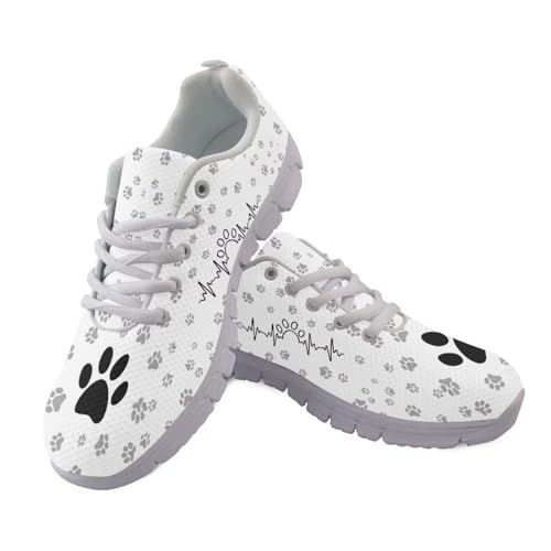 Coloranimal Fitness-Turnschuhe für Damen, leicht, Laufschuhe, Damen-Turnschuhe, bequeme Tennisschuhe mit rutschfester Sohle, Hundepfote, Weiß, 43 EU von Coloranimal
