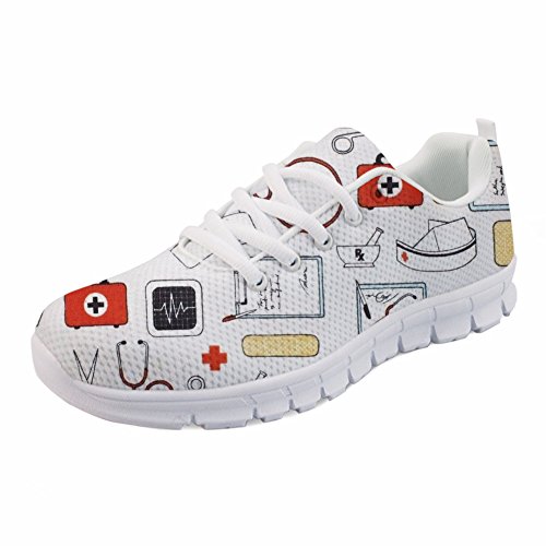 Coloranimal Frauen Schnürschuhe Schuhe Cartoon Krankenschwester Puzzle Walking Sneakers EU39 von Coloranimal