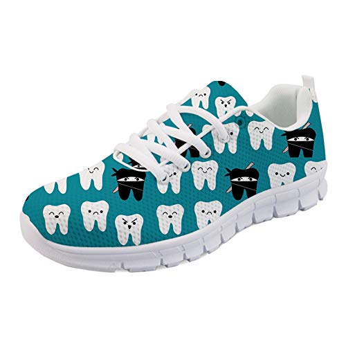 Coloranimal Funny Cartoon Zahnarzt Design rutschfeste Laufen Walking Sneakers Frühling Herbst Mesh Leichte Wohnungen für Damen Damen Komfortable Schnürschuhe EU Größe 36 von Coloranimal