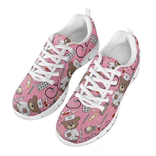 Coloranimal Gym Sport Frauen Mädchen Laufen Jogging Turnschuhe Frühling Herbst Air Mesh Leichtes Schuhwerk Niedliche Cartoon Krankenschwester Muster rutschfeste Tennisschuhe Größe EU38 von Coloranimal