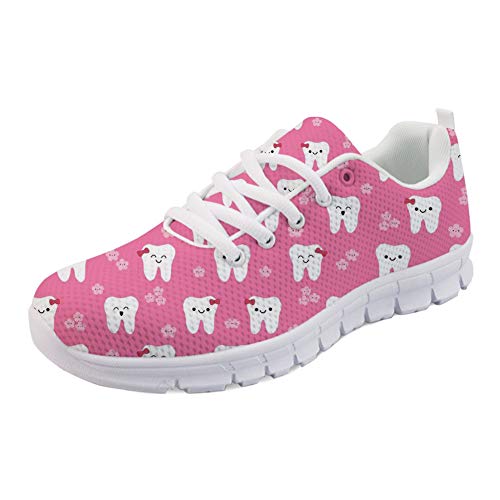 Coloranimal Kawaii Cartoon Zahnarzt gedruckt Frauen Damen Laufen Walking Sneakers Air Mesh Leichte Road Walking Flats Weiche Schnürschuhe EU Größe 37 von Coloranimal