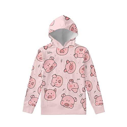 Coloranimal Kinder-Kapuzen-Sweatshirt, langärmelig, Sport-Pullover mit großer Tasche, lässiges Oberteil, Outwear-S/M/L/XL, Schweine-Muster, 36 von Coloranimal