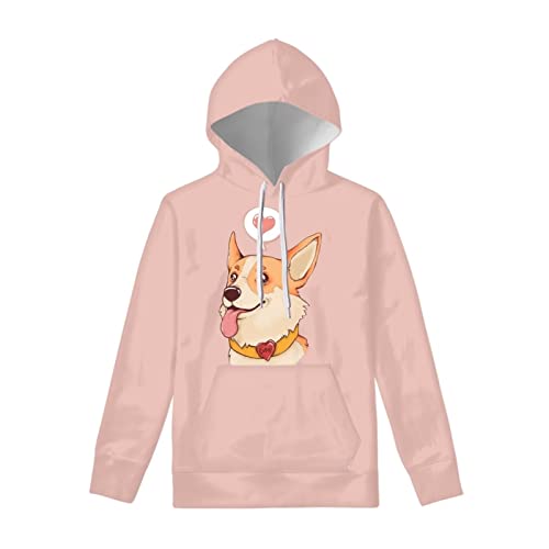 Coloranimal Langarm-Kapuzenpullover für Damen und Mädchen, Kordelzug, Kapuzen-Sweatshirt für Erwachsene, Teenager, lässiger Pullover mit großer Tasche, Größe S-6XL, Corgi Welpentier, 38 von Coloranimal