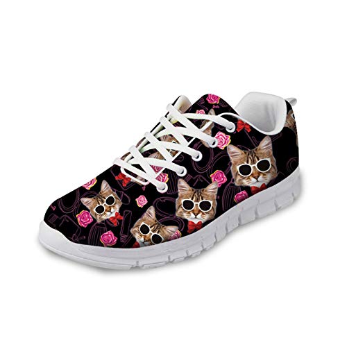 Coloranimal Laufschuhe für Frauen Niedlichen Tier Haustier Katze Puzzle Lace-up Wohnungen Gym Sport Gehen Leicht Straße Laufen Schuhe Falt Schuhe von Coloranimal