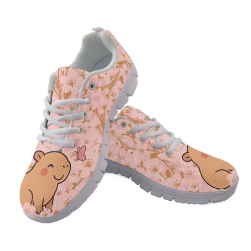 Coloranimal Leichte Damen-Wanderschuhe, Netz-Tennisschuhe für Damen, bequeme Laufschuhe, Sneaker, Turnschuhe, Cherry Blossoms Capybara, 38 EU von Coloranimal
