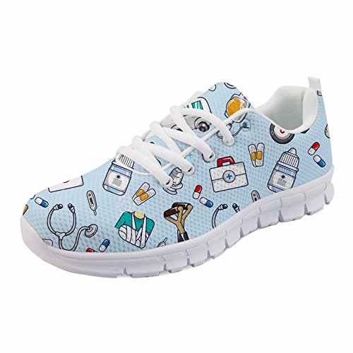 Coloranimal Leichte Mesh-Laufschuhe für Damen Nurse Flache Turnschuhe, Nurse Pattern-5, 37 EU von Coloranimal