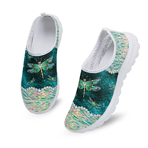 Coloranimal Lustige Tierpuzzle Air Mesh Strand Wasser Flache Sneaker für Damen Größe 38-46, Grüne glitzernde Libelle, 37.5 EU von Coloranimal