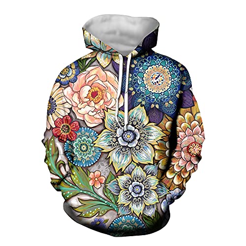 Coloranimal Lustiges Sonnenblumen-Hoodie-Sweatshirt für Damen, Teenager-Mädchen, Kapuzenpullover mit Kordelzug, langärmelig, Pullover Tops XS-4XL, Blüten, 48 von Coloranimal