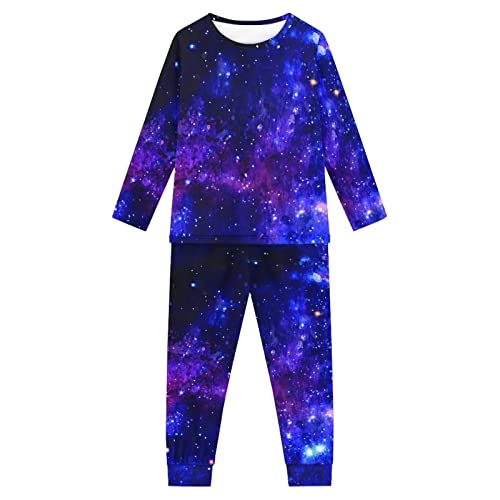 Coloranimal Mädchen Pyjama Set 2 Stück Kinder Kleinkind Lange Nachtwäsche Warm Pjs Kleine Jungen Nachthemd Winter Tops, Galaxie-Universum-Weltraum, 134 von Coloranimal