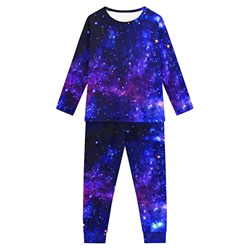 Coloranimal Mädchen Pyjama Set 2 Stück Kinder Kleinkind Lange Nachtwäsche Warm Pjs Kleine Jungen Nachthemd Winter Tops, Galaxie-Universum-Weltraum, 7-8 Jahre von Coloranimal