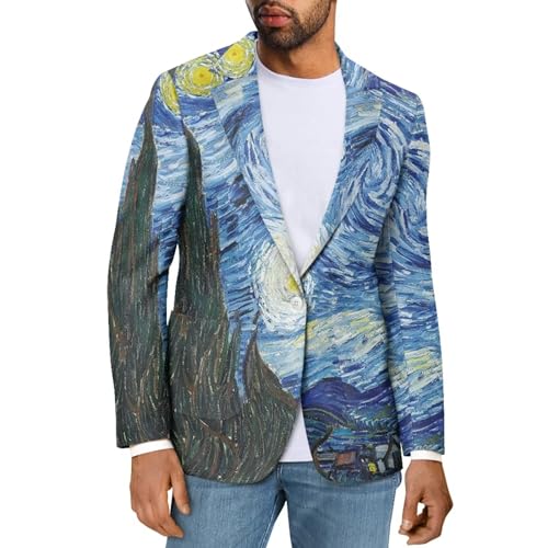 Coloranimal Männer Casual Blazer Ein-Knopf-Anzugjacke Business Party Anzug Mantel, Van Gogh Sternenhimmel, L von Coloranimal