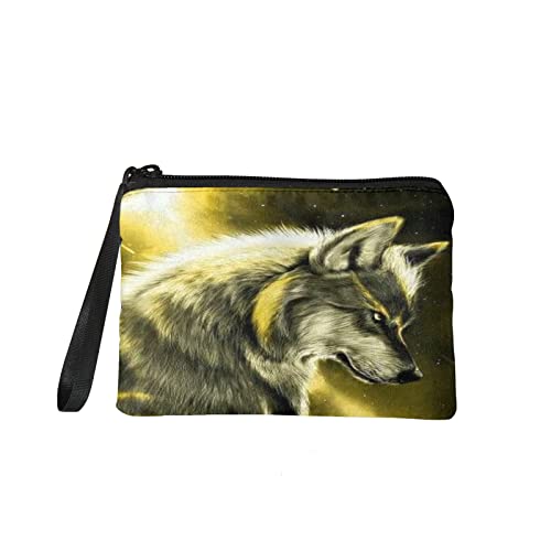 Coloranimal Münzgeldbörse mit Reißverschluss, Handschlaufe, Geldtasche, Kreditkarte, Schlüssel, Aufbewahrungstasche, Kosmetiktasche für Damen und Mädchen, Galaxie-Wölfe, Einheitsgröße, Münztasche von Coloranimal