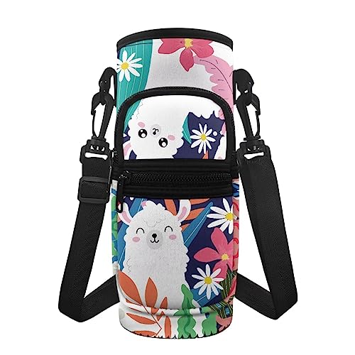 Coloranimal Neopren-Wasserflaschenträger, niedliches Alpaka-Design, mit verstellbarem Schultergurt und Tasche für Kinder, Jungen, Mädchen von Coloranimal