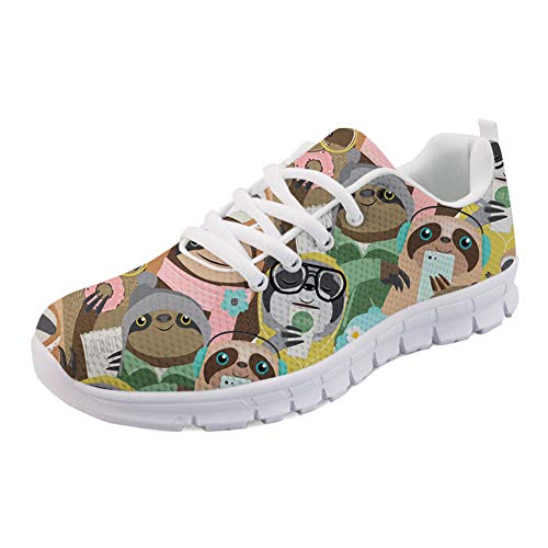 Coloranimal Niedliche Cartoon-Faultier-Sneakers, atmungsaktiv, Freizeitschuhe, Gymnastik, flache Schuhe, - Faultiermuster 2 - Größe: 38 EU von Coloranimal